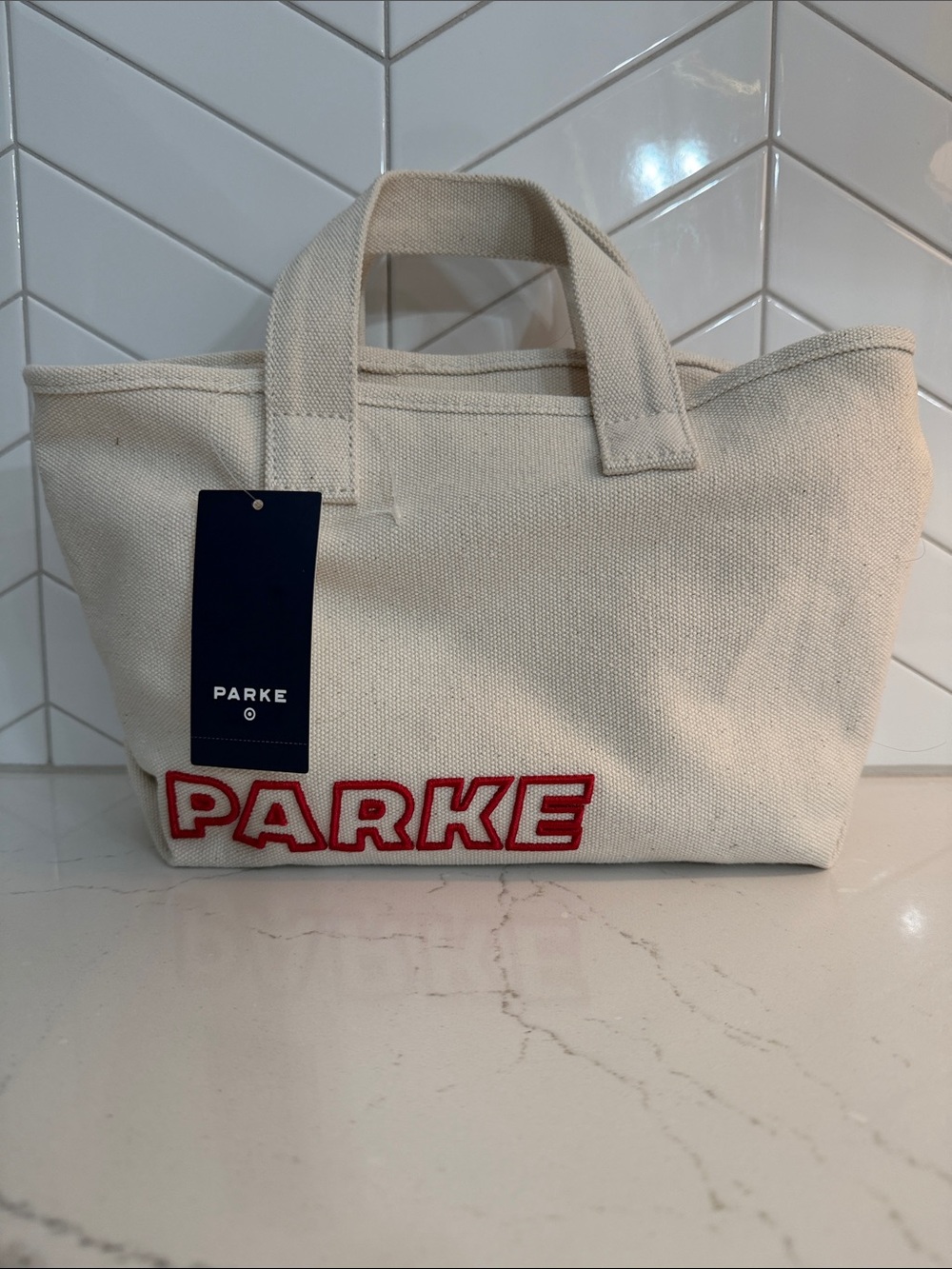 Parke x Target Colab-  Cream Canvas Tote with Red Logo Patch Small/ Mini